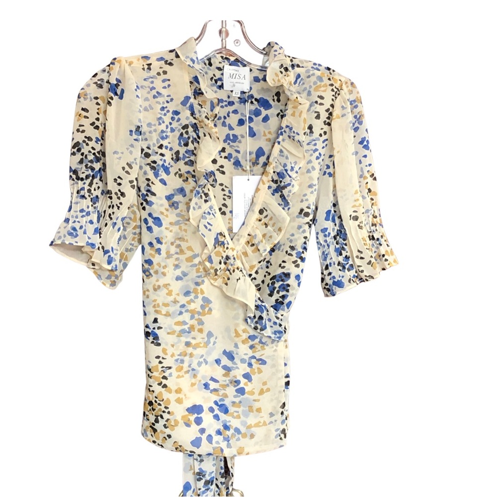 Misa ‘Sybil’ Ivory/blue wraparound blouse brand new with tags size extra…